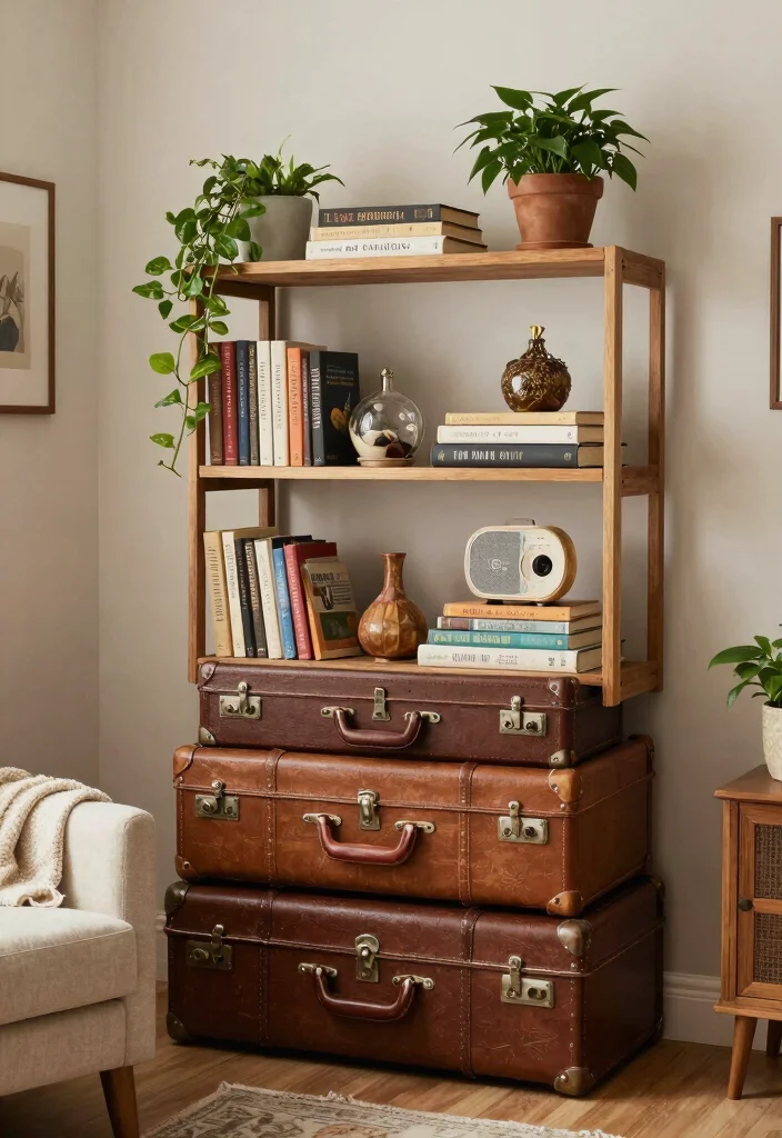 25 Brilliant Wall Shelf Ideas to Maximize Your Space 11. Vintage Suitcase Shelves 0