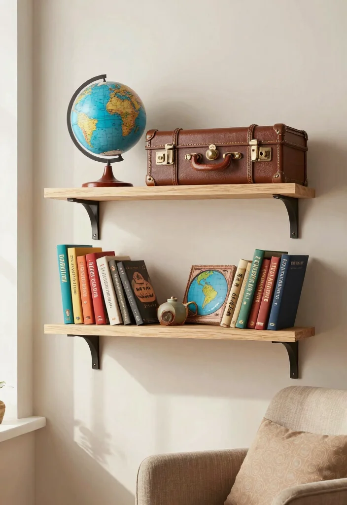 25 Brilliant Wall Shelf Ideas to Maximize Your Space 7. Thematic Floating Shelves 0