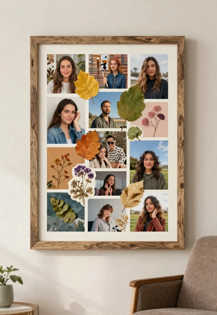 25 Stunning Wall Art Ideas to Transform Your Blank Walls 11. Photo Collage with Natural Elements 0