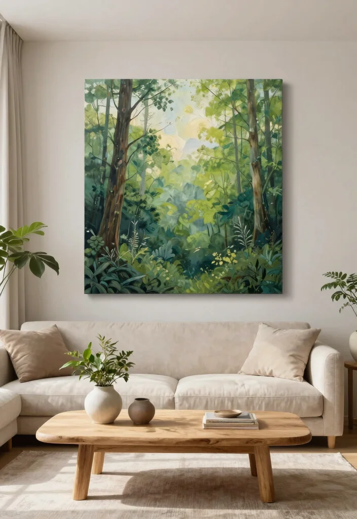 7 Chic Wall Art Living Room Painting Ideas DIY 1. Nature Inspired Canvas Art 0