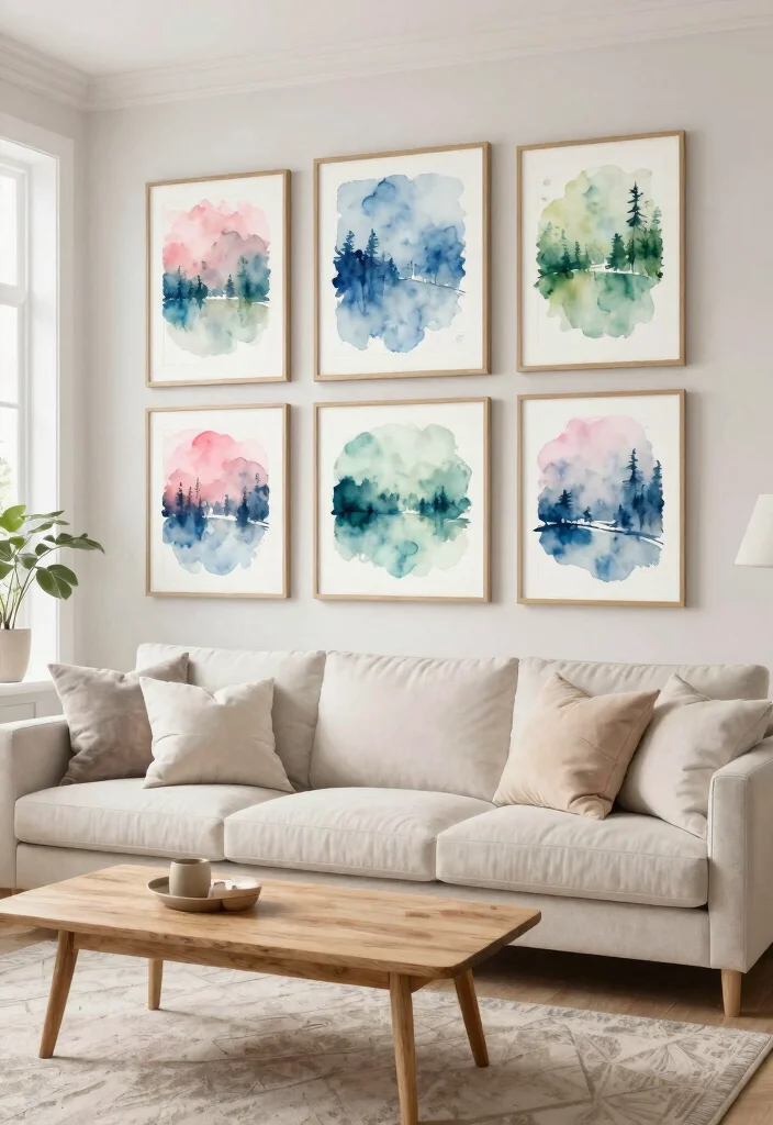 7 Chic Wall Art Living Room Painting Ideas DIY 4. Watercolor Wall Art for a Soothing Vibe 0