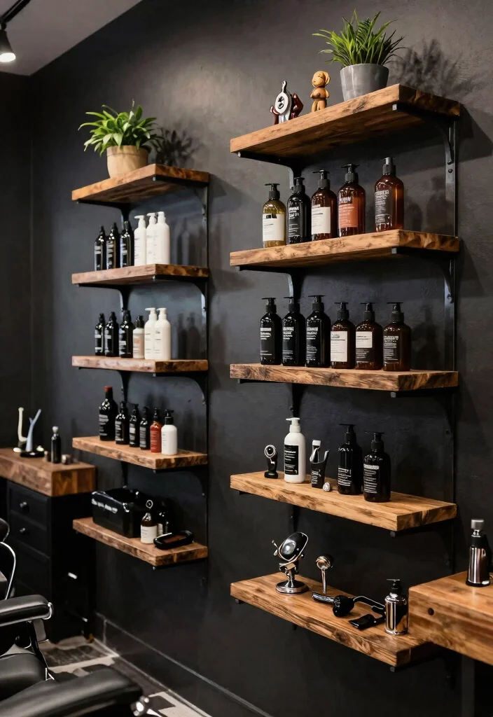 7 Edgy Barber Shop Decor Ideas Wall Art 4. Industrial Wall Shelving 0