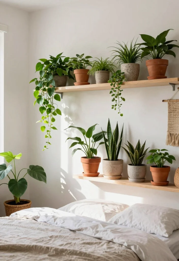 7 Genius Shelf Along Top of Wall Bedroom Hacks 3. Incorporate Plants for a Fresh Touch 0