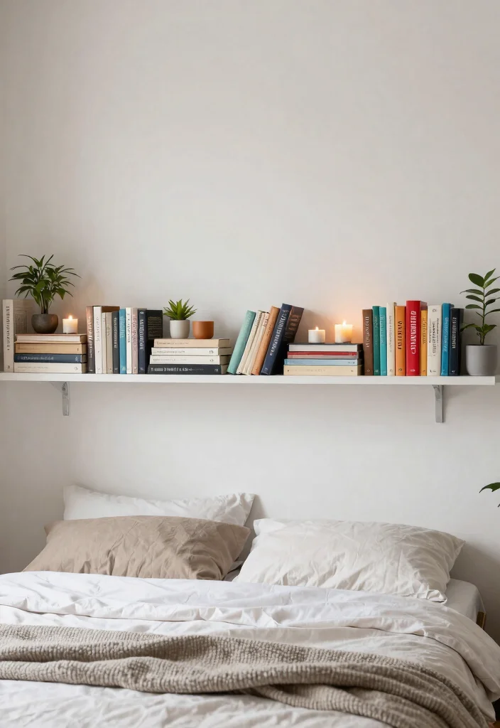 7 Genius Shelf Along Top of Wall Bedroom Hacks 6. Artfully Stack Books 0