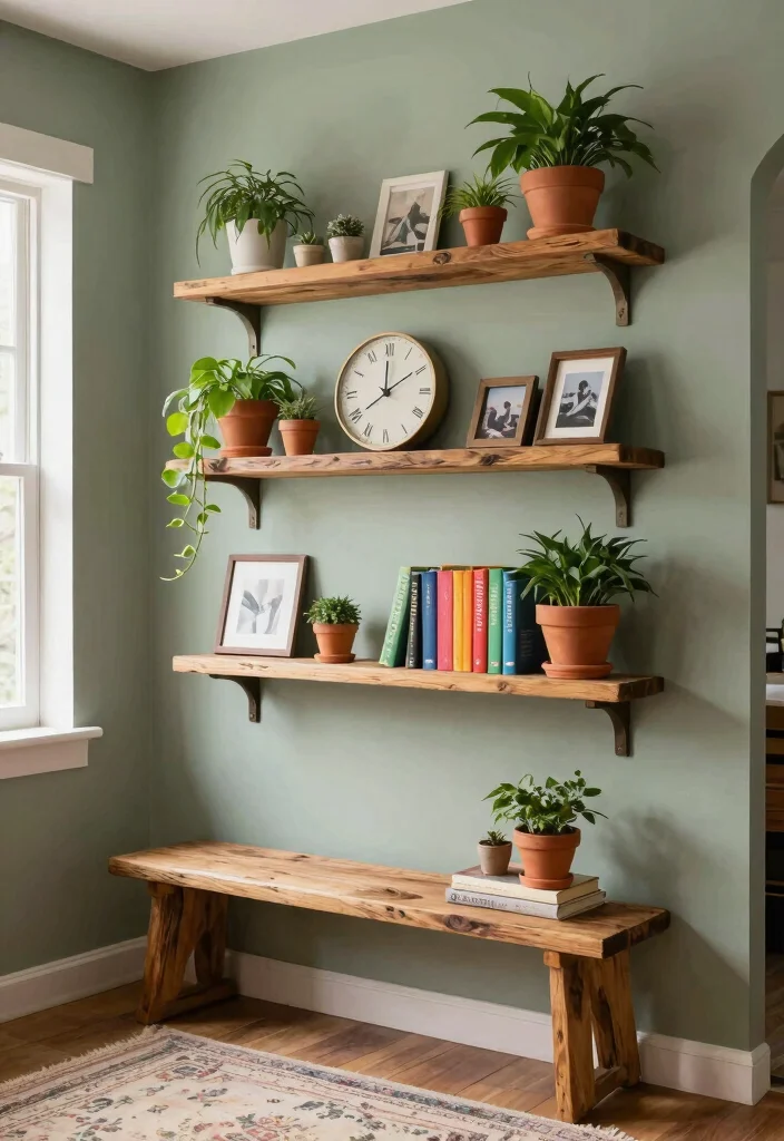 7 Smart Half Wall Shelf Ideas for Entryways 2. Multi Level Shelf Display 0