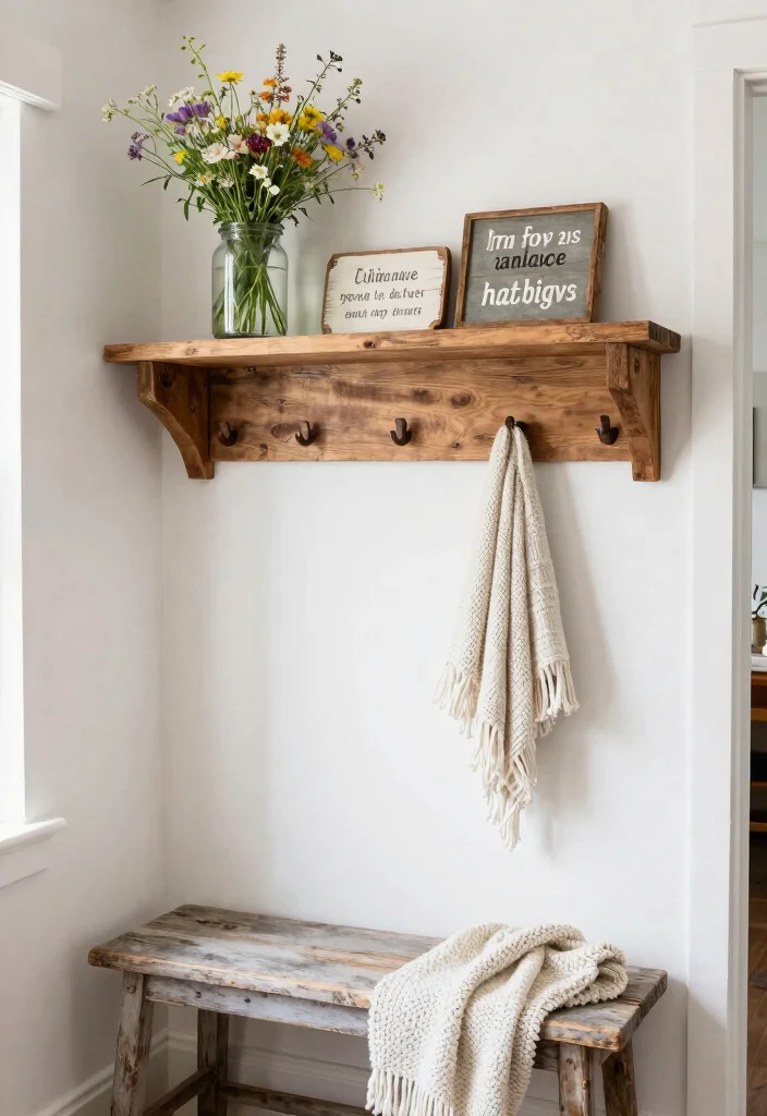 7 Smart Half Wall Shelf Ideas for Entryways 3. Rustic Farmhouse Charm 0
