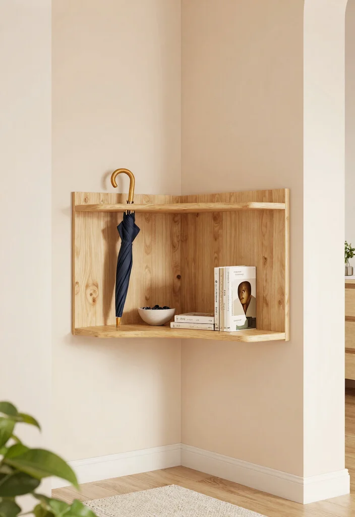 7 Smart Half Wall Shelf Ideas for Entryways 6. Corner Shelf Magic 0