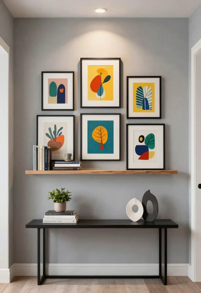 7 Smart Half Wall Shelf Ideas for Entryways 7. Wall Art Shelf Combo 0