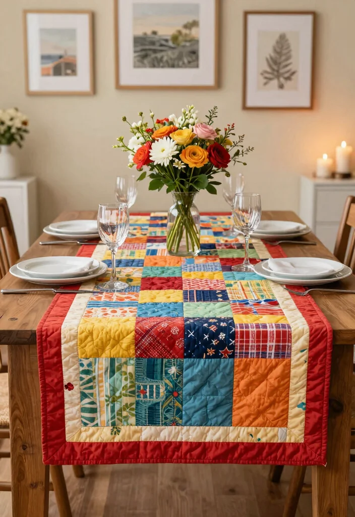 7 Unique Tumbler Quilt Concepts for Eco Friendly Home Decor 7. Tumbler Quilt Table Runner 0