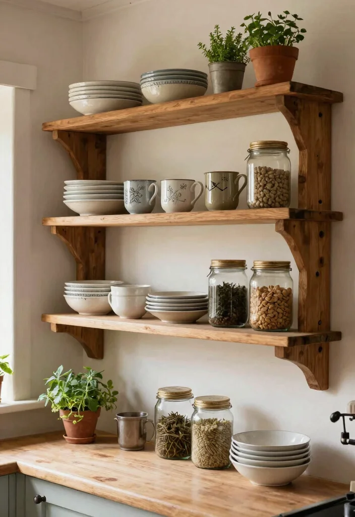 21 Beautiful Wall Shelf Display Ideas for a Rustic Farmhouse Vibe 3. Farmhouse Kitchen Shelves