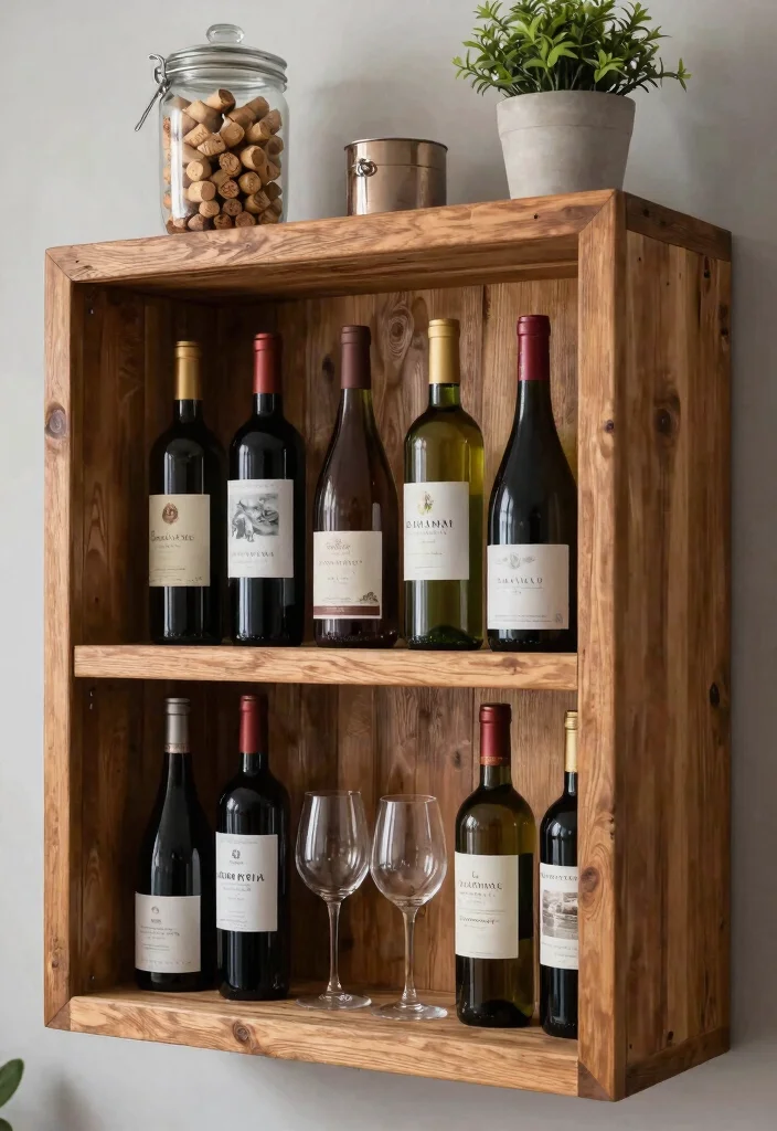 21 Beautiful Wall Shelf Display Ideas for a Rustic Farmhouse Vibe 11. Rustic Wine Display