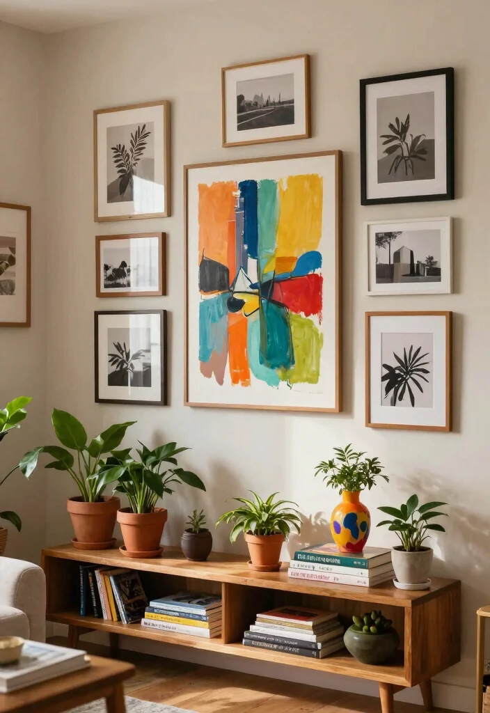 9 Beautiful Picture and Shelf Wall Ideas Gallery Mix 1. Layered Artwork and Shelves 0