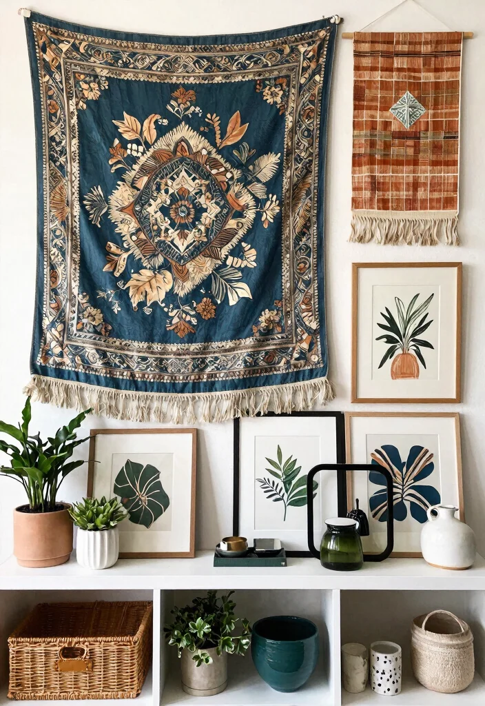 9 Beautiful Picture and Shelf Wall Ideas Gallery Mix 7. Pattern Play with Textiles 0