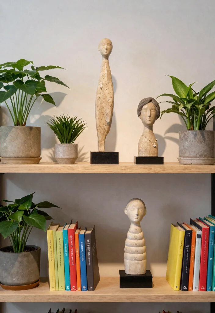 9 Beautiful Picture and Shelf Wall Ideas Gallery Mix 8. Artistic Shelves with Sculptures 0