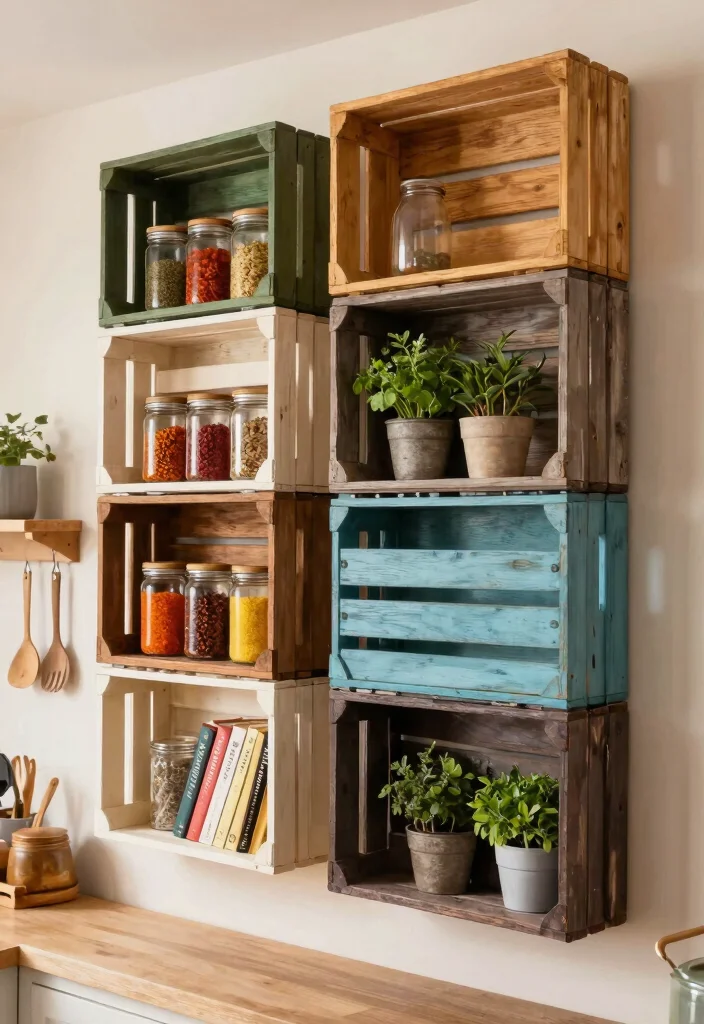 9 Charming Vintage Wall Shelf Ideas Thrifted Finds 3. Repurposed Wood Crate Shelves 0