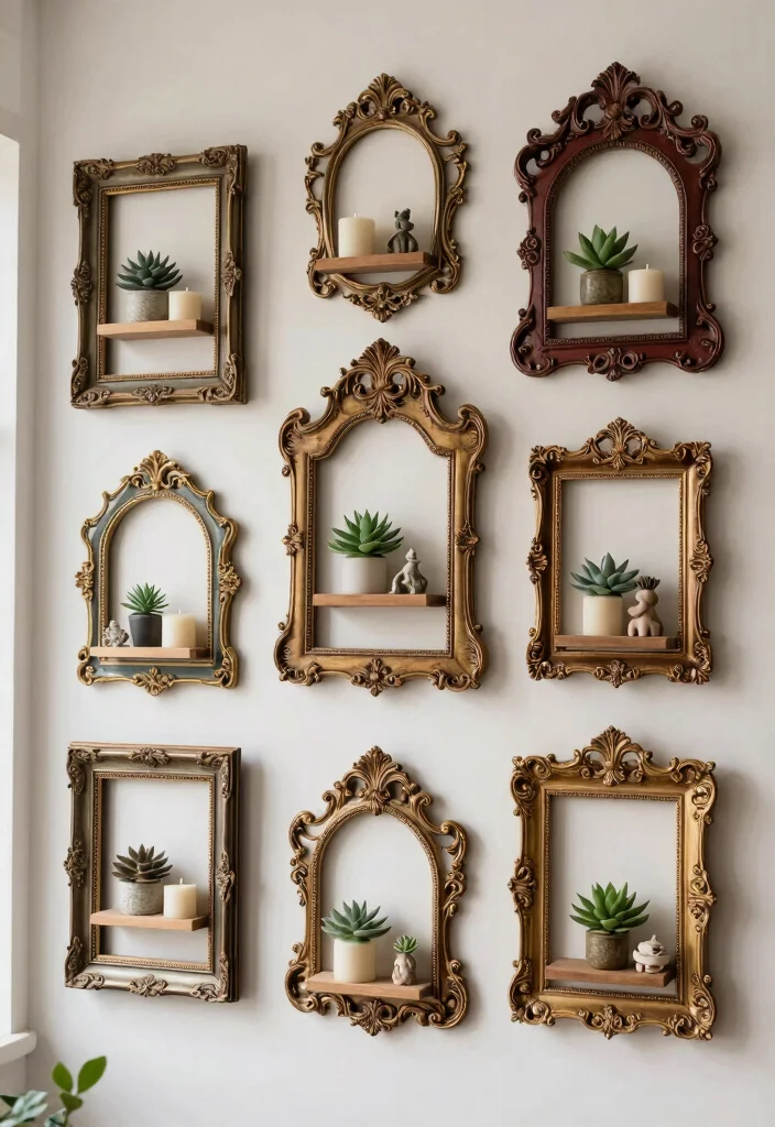 9 Charming Vintage Wall Shelf Ideas Thrifted Finds 4. Antique Picture Frames as Shelves 0