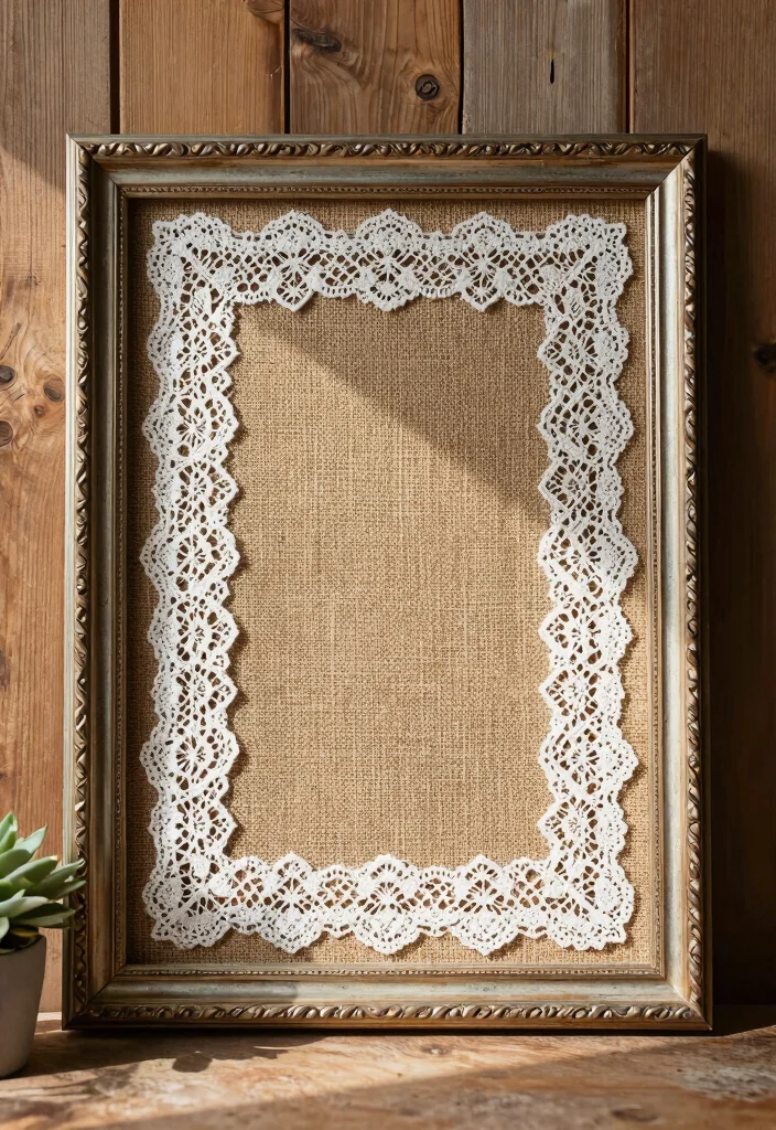 9 Clever Framed Fabric Wall Art Ideas Save Money 2. Burlap and Lace Combo 0