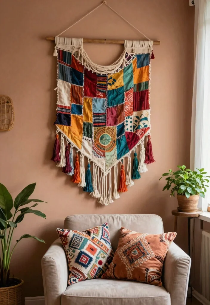 9 Genius Handmade Room Decor Ideas Wall Art DIY 1. Upcycled Fabric Wall Hangings 0