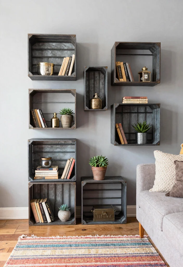 9 Industrial Metal Wall Shelf Ideas Modern Edge 8. Rustic Metal Crate Shelves 0