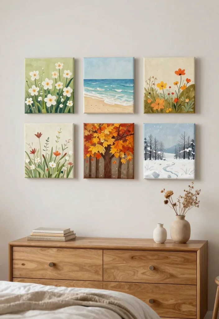 9 Relaxing Bedroom Wall Art Painting Ideas DIY 5. Seasonal Art Collections 0