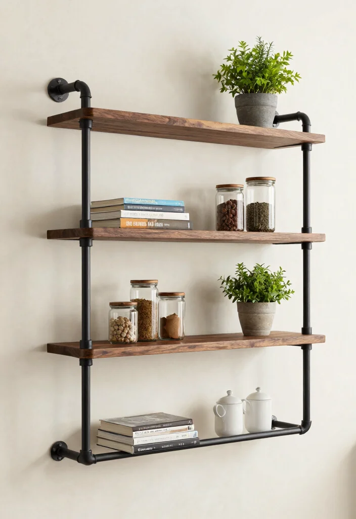 9 Space Saving Shelf at Top of Wall Ideas 5. Industrial Pipe Shelving for a Trendy Edge 0