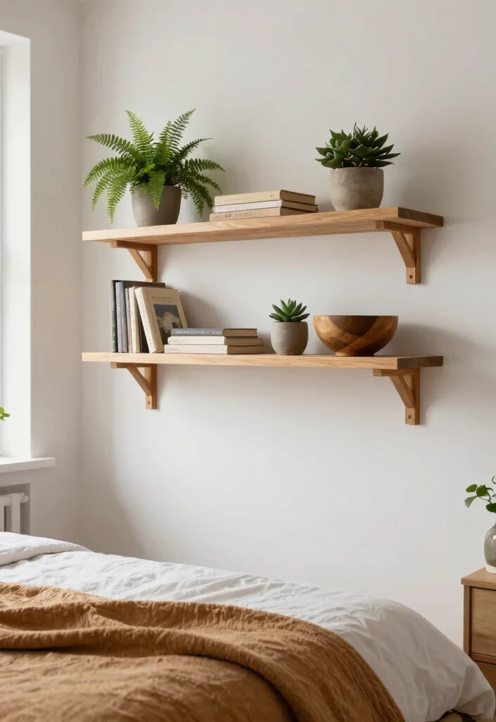 9 Stylish TV Wall Decor Bedroom Floating Shelves Shelf Ideas 3. Use of Natural Wood 0