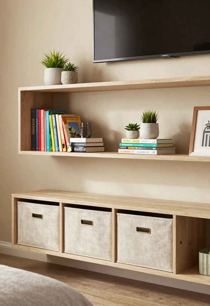 9 Stylish TV Wall Decor Bedroom Floating Shelves Shelf Ideas 7. Combination of Open and Closed Storage 0