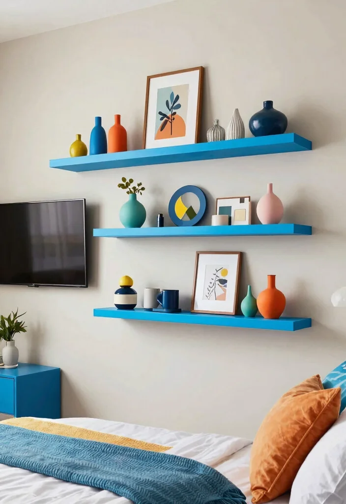 9 Stylish TV Wall Decor Bedroom Floating Shelves Shelf Ideas 8. Accent Color Pop 0
