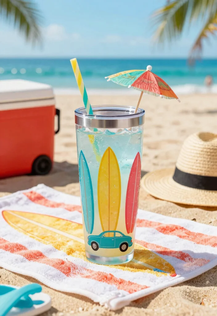 9 Tropical Vacation Tumbler Ideas for Beach Trips 6. Retro Beach Vibes Tumbler 0