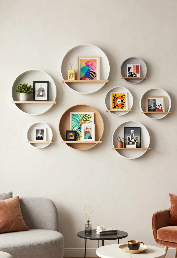 9 Unique Round Wall Shelf Decor Ideas for Geometric Minimalism 3. Geometric Round Wall Art Shelves 0