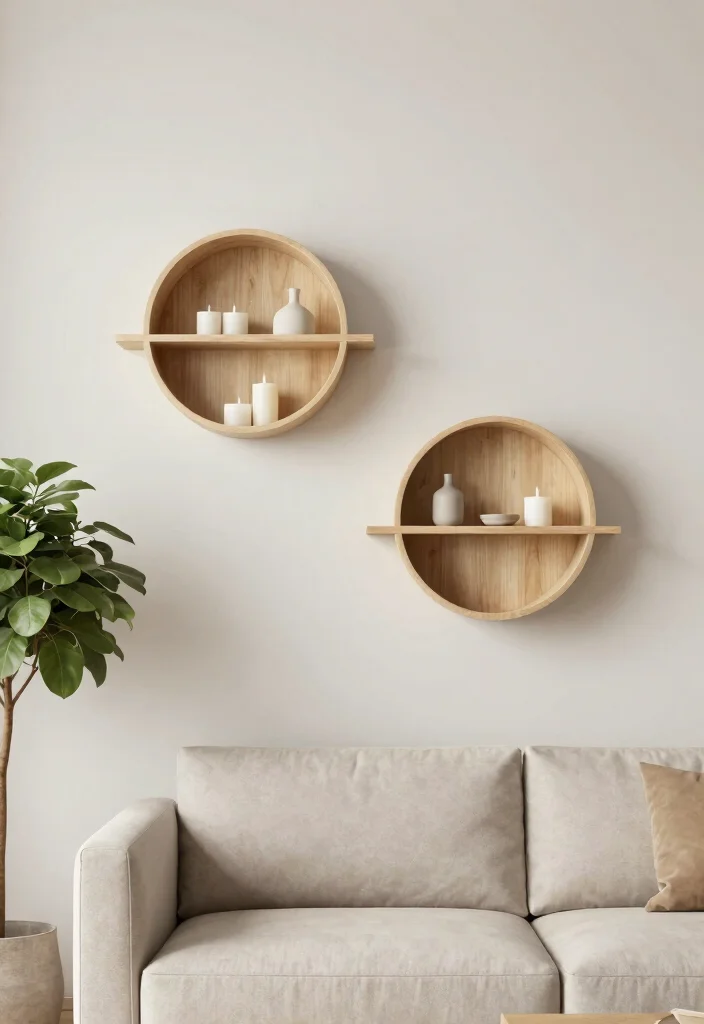 9 Unique Round Wall Shelf Decor Ideas for Geometric Minimalism 5. Minimalist Round Wooden Shelves 0