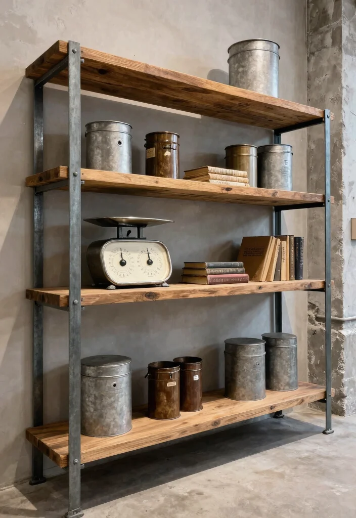 21 Beautiful Wall Shelf Display Ideas for a Rustic Farmhouse Vibe 7. Industrial Farmhouse Fusion