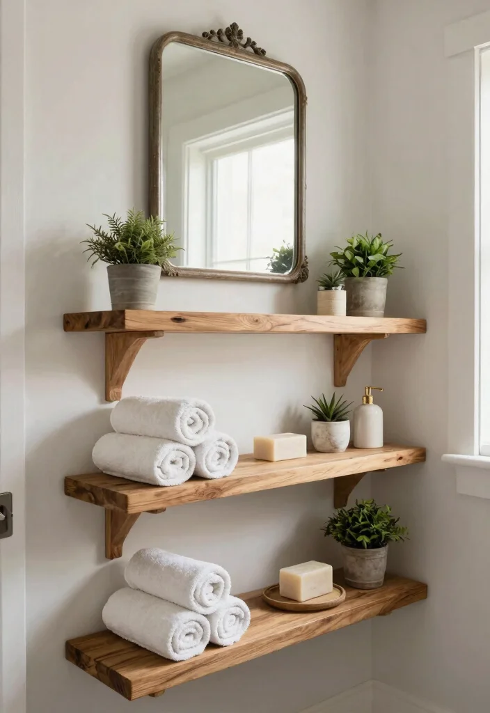 21 Beautiful Wall Shelf Display Ideas for a Rustic Farmhouse Vibe 5. Rustic Bathroom Shelving