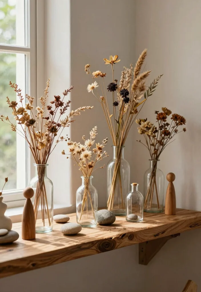 21 Beautiful Wall Shelf Display Ideas for a Rustic Farmhouse Vibe 2. Nature Inspired Displays