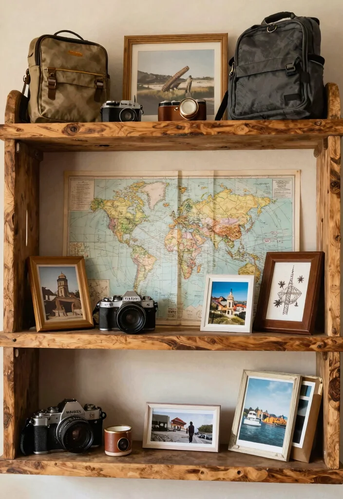 21 Beautiful Wall Shelf Display Ideas for a Rustic Farmhouse Vibe 20. Travel Inspired Displays