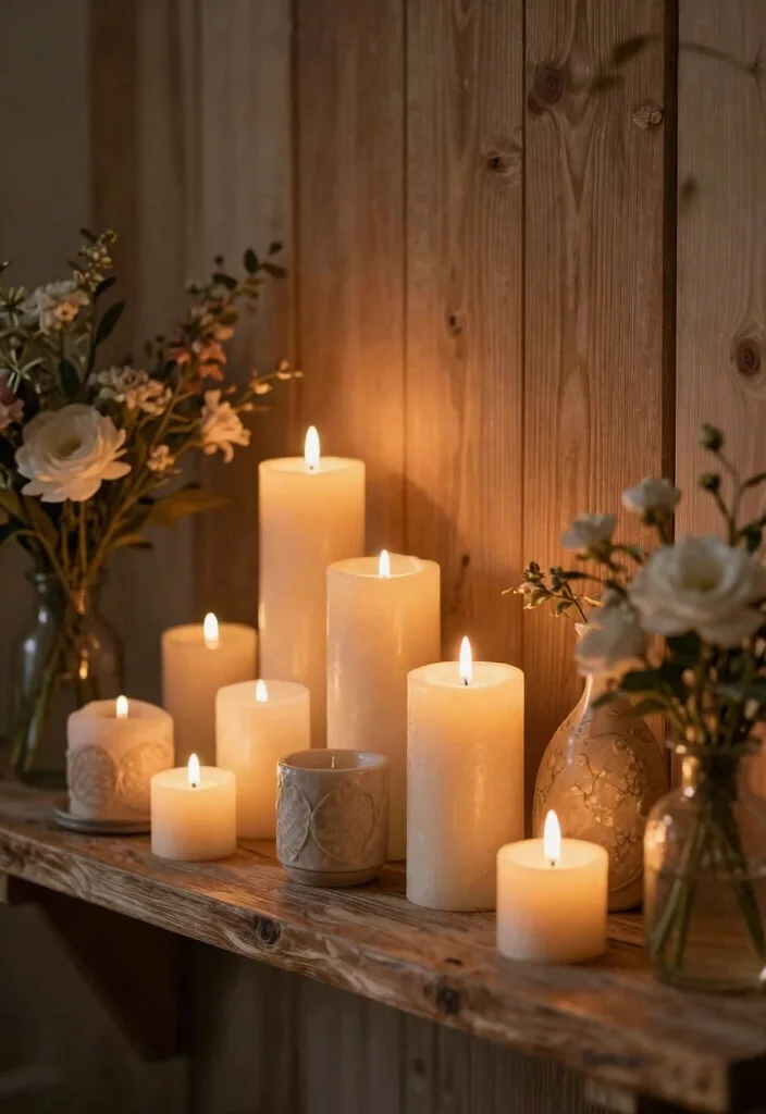 21 Beautiful Wall Shelf Display Ideas for a Rustic Farmhouse Vibe 16. Romantic Candle Displays